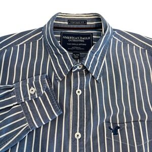 American Eagle Outfitters Oxford Blue Striped Shirt Men's XL Button Long Sleeve‎